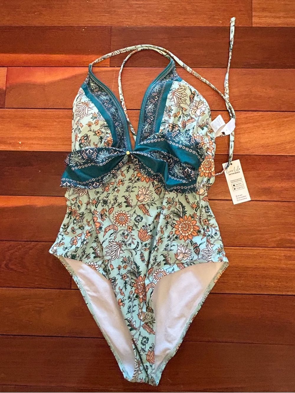 NWT Cupshe Floral Paisley Print Plunge Lace-Up One Piece Swimsuit - Medium